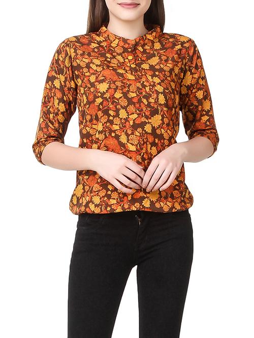 orange printed crepe top - 14484323 - Standard Image - 1