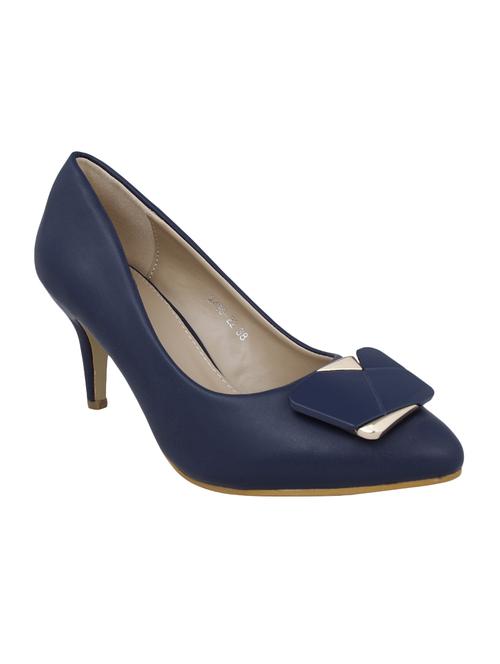 navy faux leather slip on pumps - 14484406 - Standard Image - 1