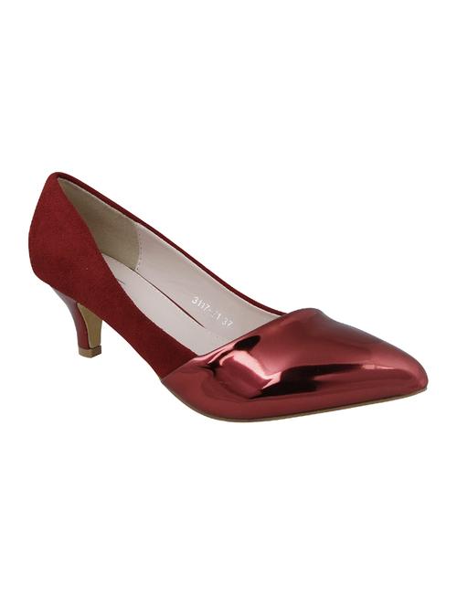 maroon faux leather slip on pumps - 14484415 - Standard Image - 1