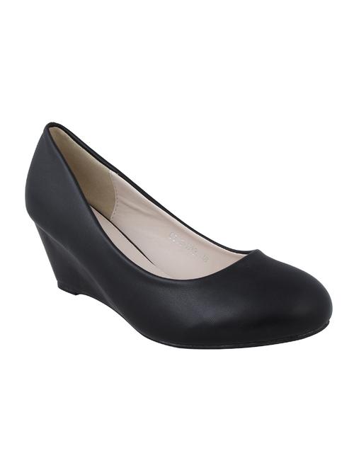 black faux leather slip on wedges - 14484663 - Standard Image - 1