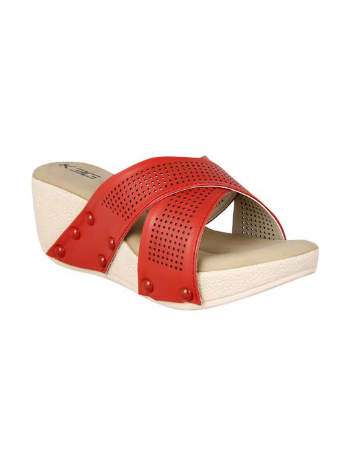 red faux leather slip on wedges - 14484666 - Standard Image - 1
