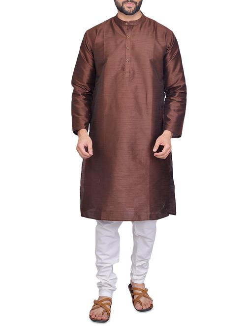 PAROKSH brown silk blend long kurta - 14484754 - Standard Image - 1
