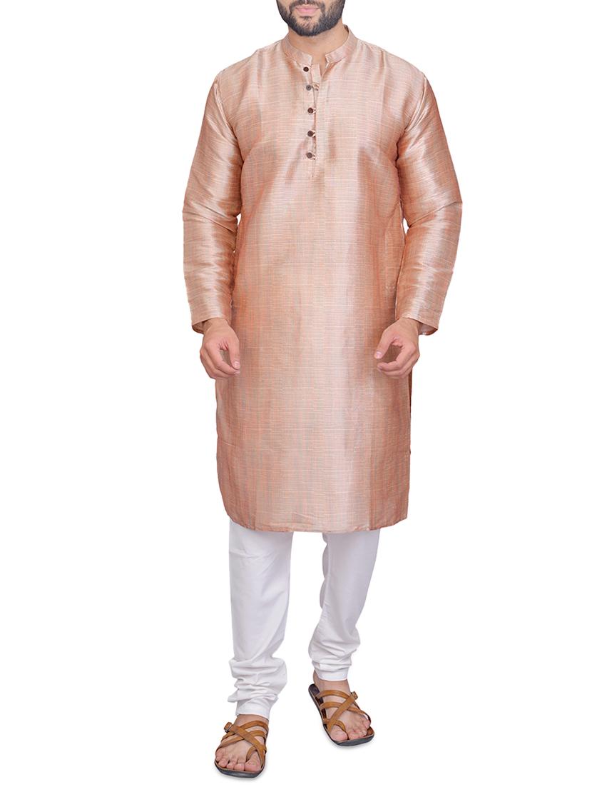 beige silk blend long kurta - 14484761 - Zoom Image - 1