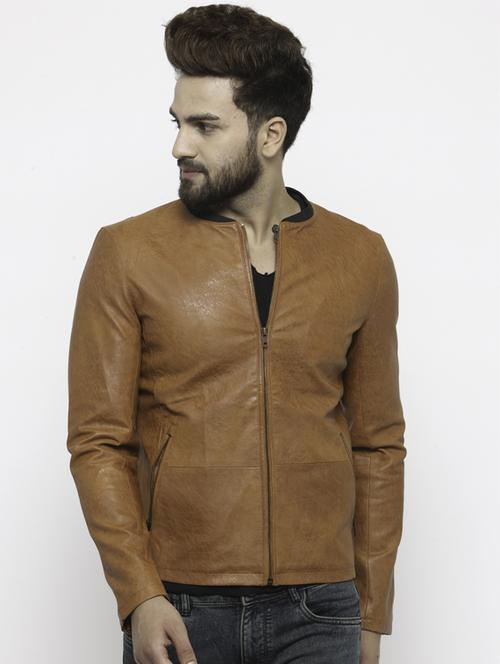 brown leatherette biker jacket - 14484791 - Standard Image - 1