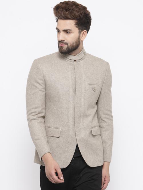 beige wool & polyester blend casual blazer - 14484858 - Very Small Image - 1