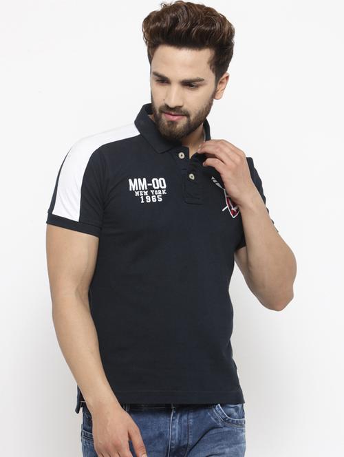 navy blue cotton chest print t-shirt - 14484868 - Very Small Image - 1