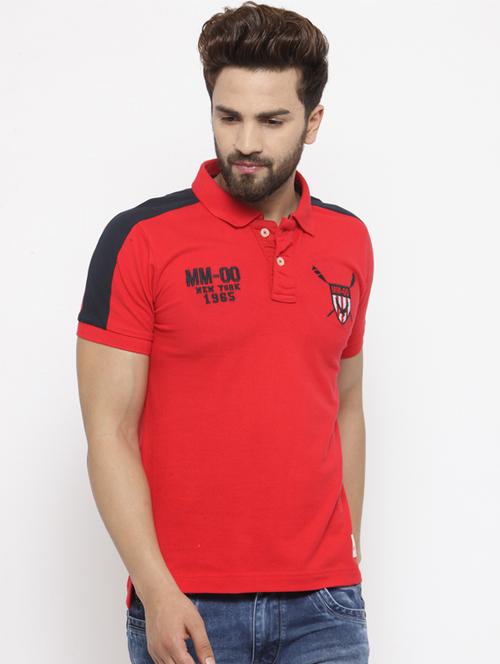 red cotton chest print t-shirt - 14484869 - Very Small Image - 1