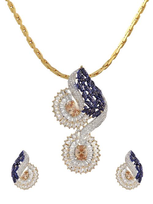 blue colored gold plated pendants and earrings - 14485071 - Very Small Image - 1