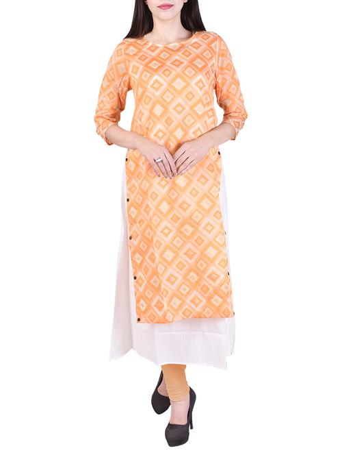 orange chanderi layered a-line kurta - 14485105 - Very Small Image - 1