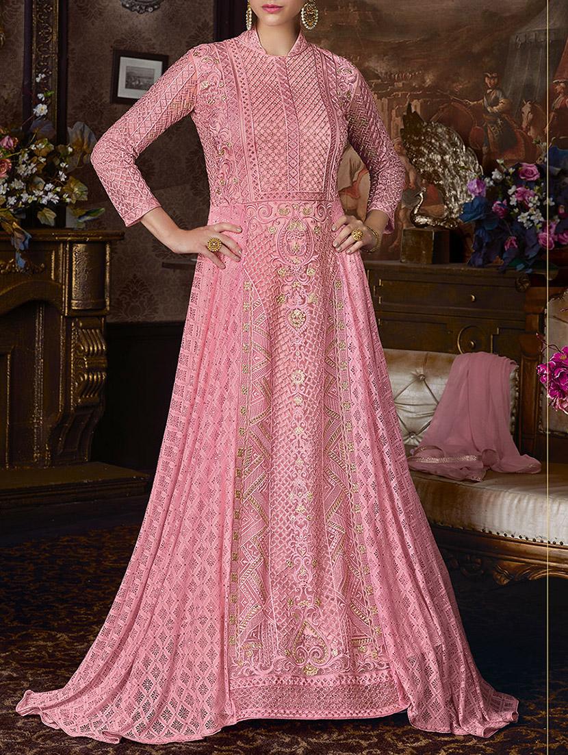 embroidered semi-stitched anarkali suit