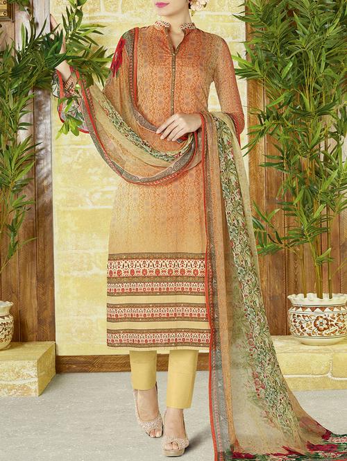 orange straight pant suits semi-stitched suit - 14485147 - Very Small Image - 1