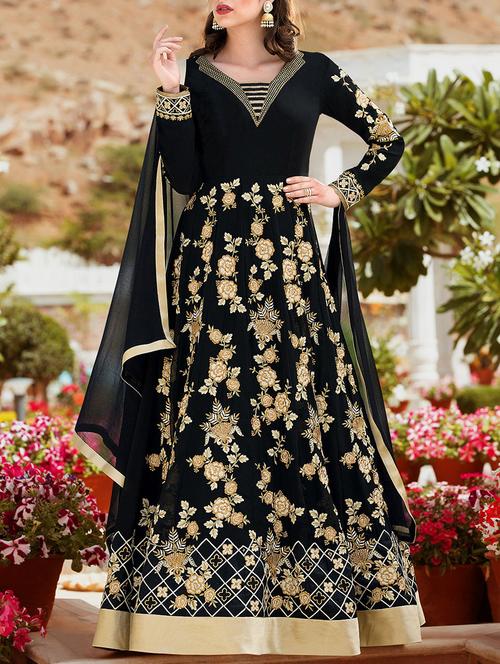 black georgette anarkali suits semistitched suit - 14485170 - Very Small Image - 1