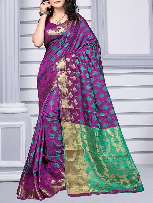 purple art silk kanjivaram saree - 14485547 - Very Small Image - 1