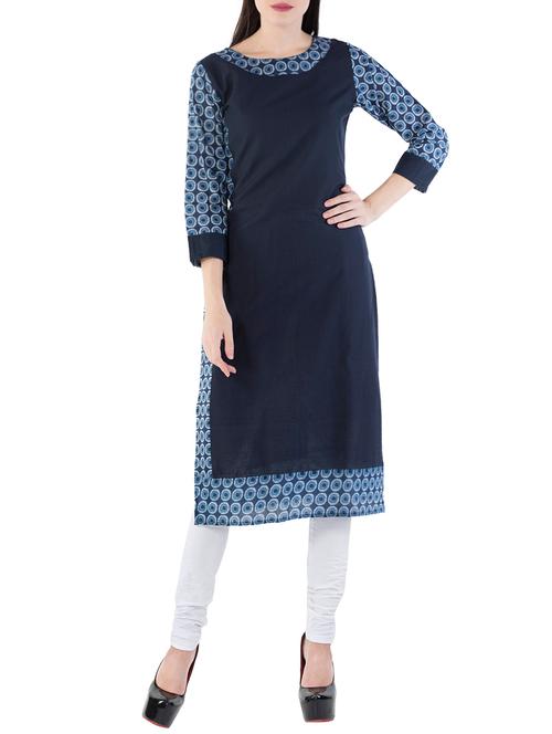 blue cotton straight kurta - 14485559 - Very Small Image - 1
