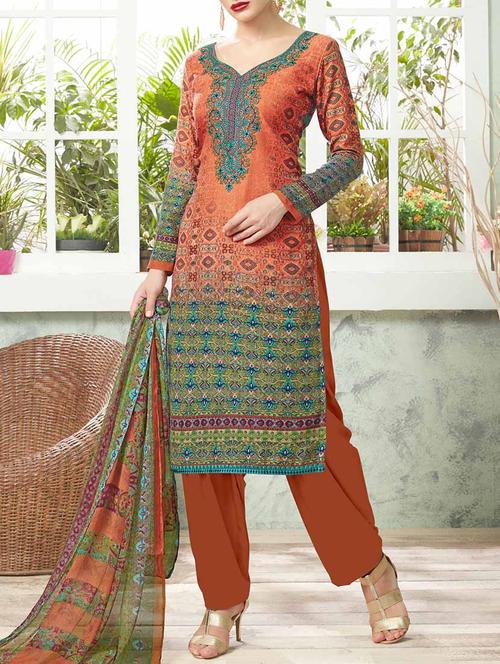 orange un-stitched dress material - 14485579 - Very Small Image - 1