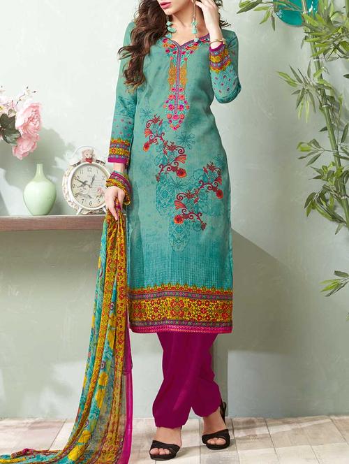 green un-stitched dress material - 14485582 - Very Small Image - 1