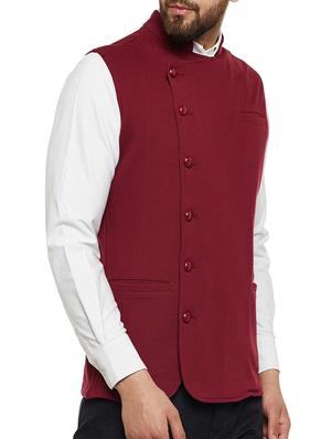 maroon cotton nehru jacket - 14485605 - Standard Image - 2