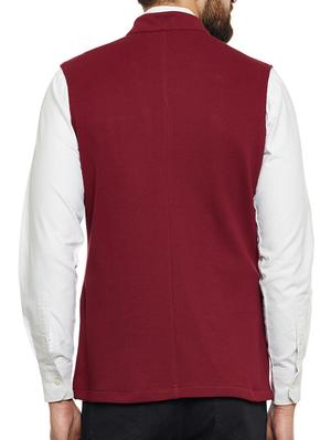 maroon cotton nehru jacket - 14485605 - Standard Image - 3