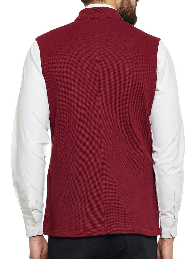 maroon cotton nehru jacket - 14485605 - Zoom Image - 3
