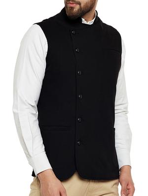 black cotton nehru jacket - 14485608 - Standard Image - 2