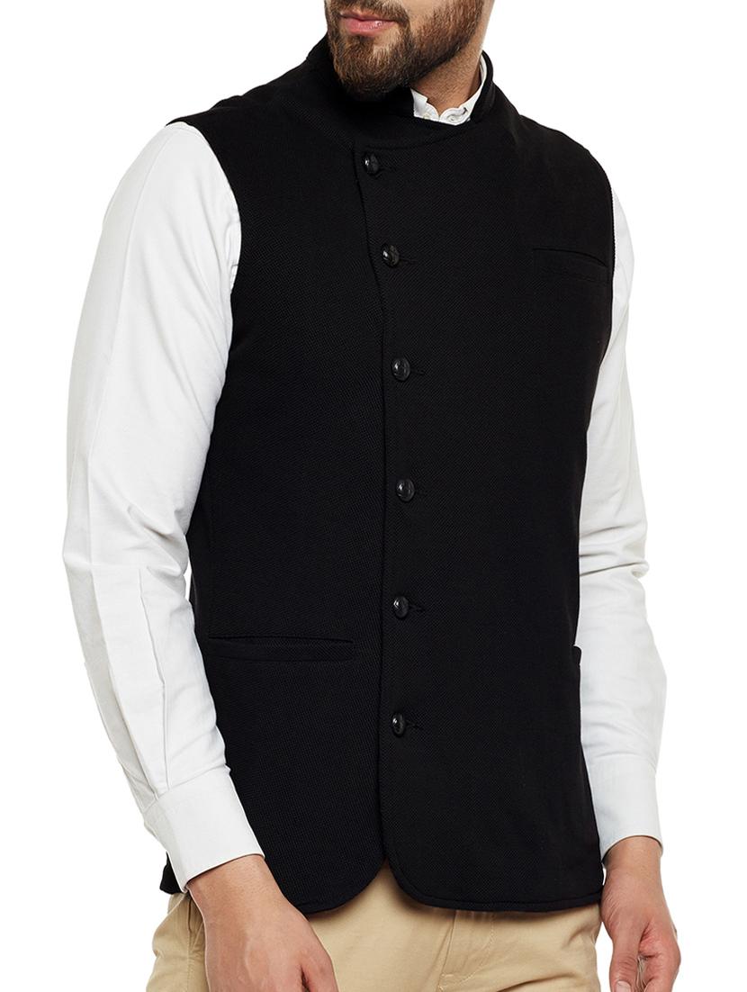 black cotton nehru jacket - 14485608 - Zoom Image - 2
