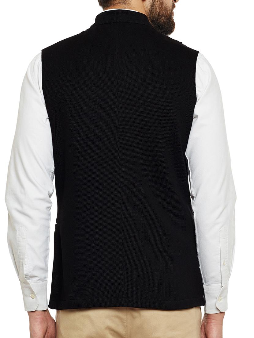 black cotton nehru jacket - 14485608 - Zoom Image - 3