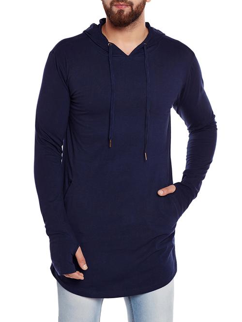 navy blue cotton thumbhole t-shirt - 14485616 - Standard Image - 1