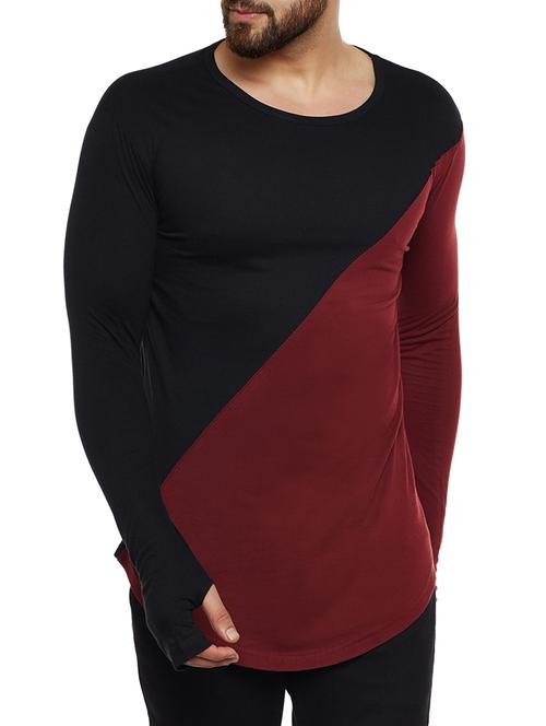 maroon and black cotton thumb hole t-shirt - 14485621 - Very Small Image - 1