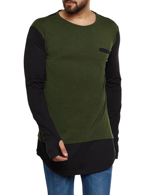olive green cotton thumb hole t-shirt - 14485625 - Standard Image - 1