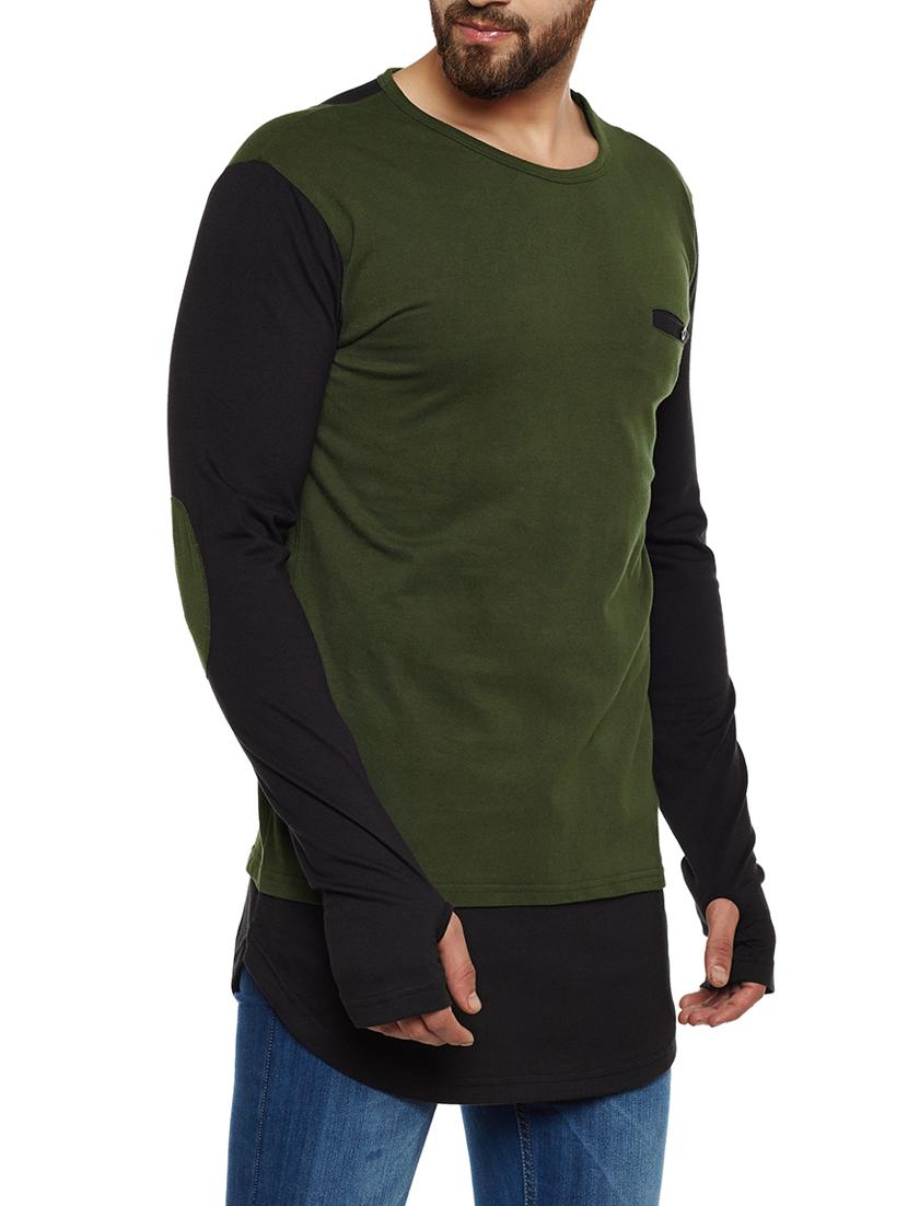 olive green cotton thumb hole t-shirt - 14485625 - Zoom Image - 2