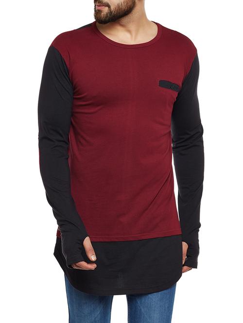 maroon cotton thumb hole t-shirt - 14485627 - Standard Image - 1