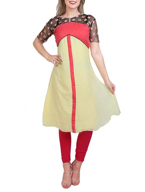 yellow georgette flared kurta - 14485965 - Very Small Image - 1