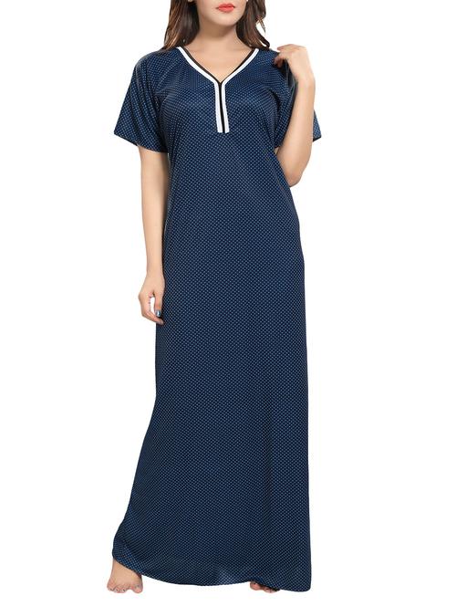 blue printed satin gown - 14486145 - Very Small Image - 1