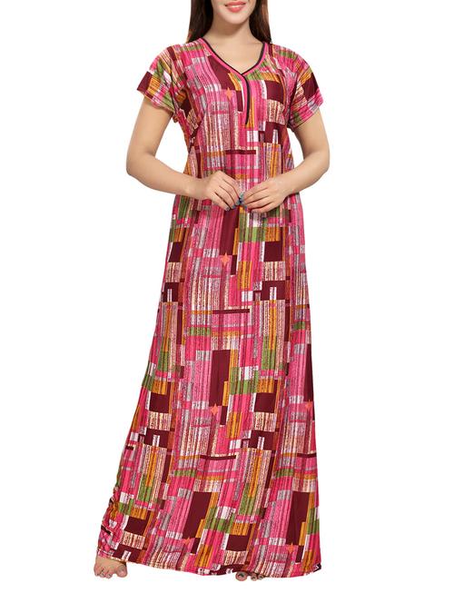 pink printed satin gown - 14486148 - Very Small Image - 1