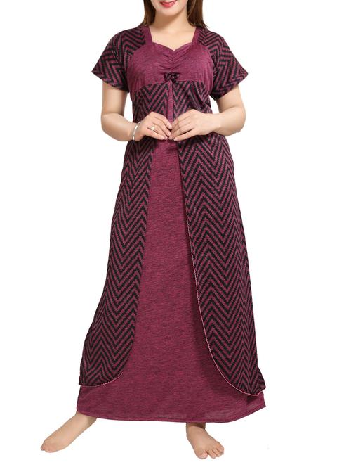 Purple chevron nightwear gown - 14486167 - Standard Image - 1