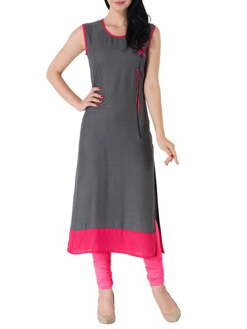 grey rayon straight kurta - 14486333 - Very Small Image - 1