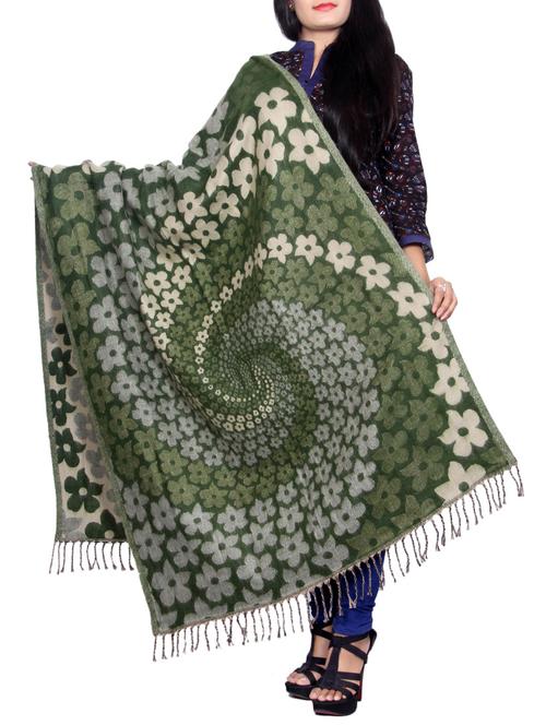 Green wool reversible shawl - 14486355 - Very Small Image - 1