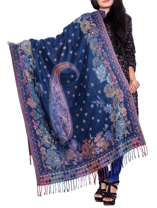 Blue wool reversible shawl - 14486359 - Very Small Image - 1