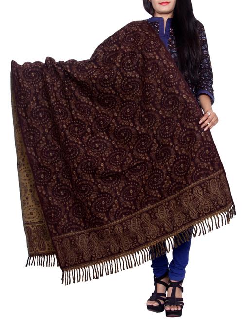 brown wool reversible shawl - 14486377 - Very Small Image - 1