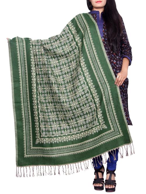 Green wool reversible shawl - 14486419 - Very Small Image - 1