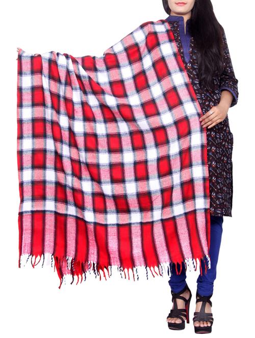 Red wool reversible shawl - 14486421 - Very Small Image - 1