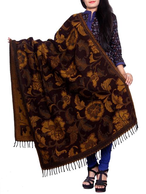 brown wool reversible shawl - 14486437 - Very Small Image - 1