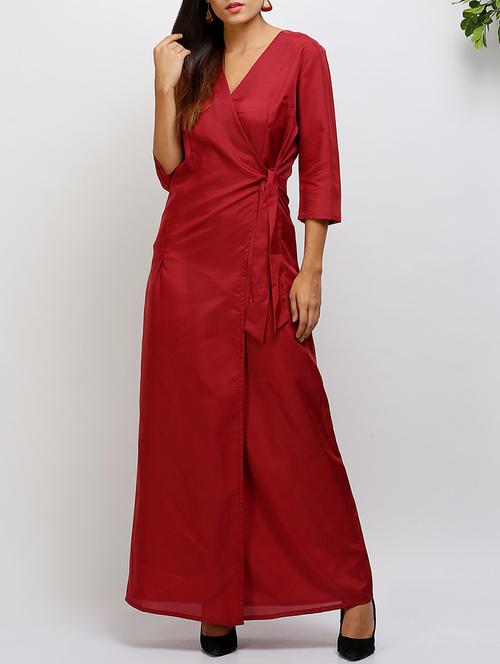 Red silk blend wrap dress - 14486589 - Very Small Image - 1