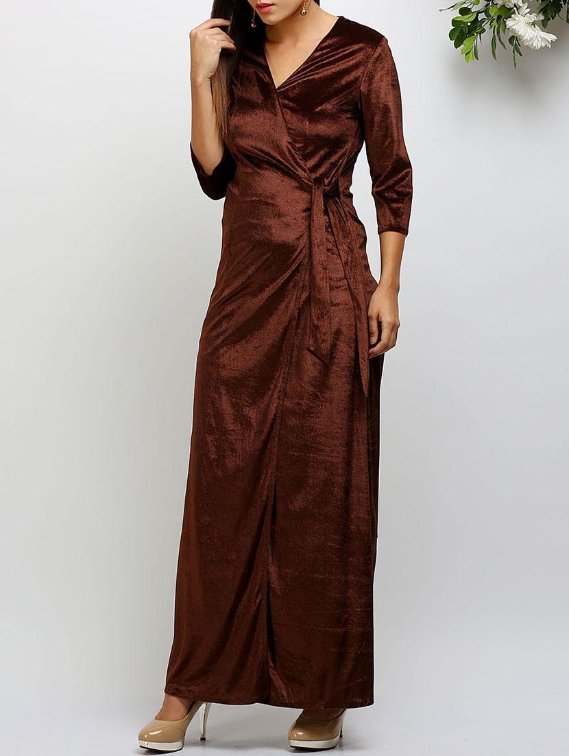 brown velvet wrap dress - 14486604 - Zoom Image - 1