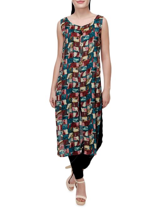 multicolored rayon high slit kurta - 14486950 - Very Small Image - 1