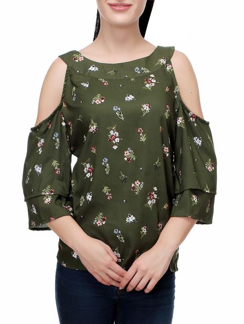 green cold shoulder top - 14486959 - Very Small Image - 1