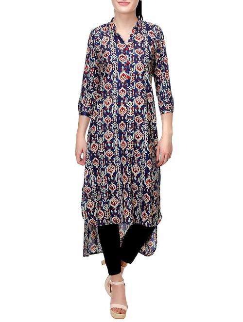 Blue rayon high-low kurta - 14487205 - Very Small Image - 1