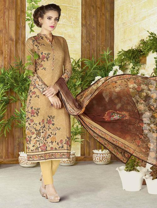 brown cotton aline suits semistitched suit - 14487455 - Very Small Image - 1