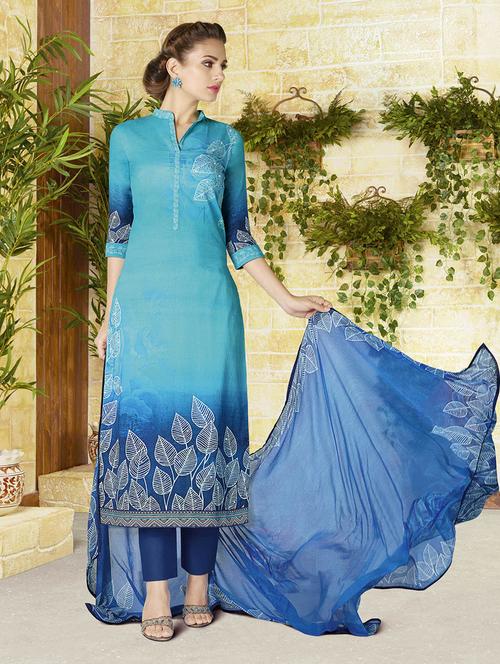 blue cotton aline suits semistitched suit - 14487457 - Very Small Image - 1