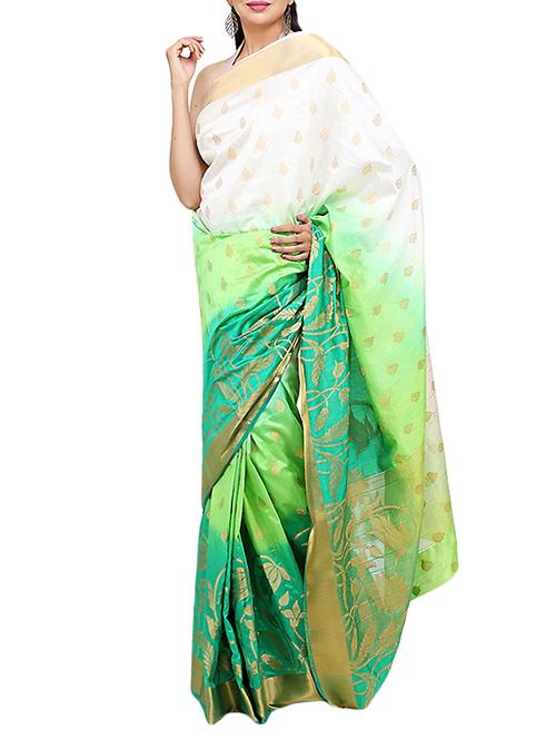 PINK COURTYARD green ombre banarsi jacquard saree - 14487502 - Very Small Image - 1